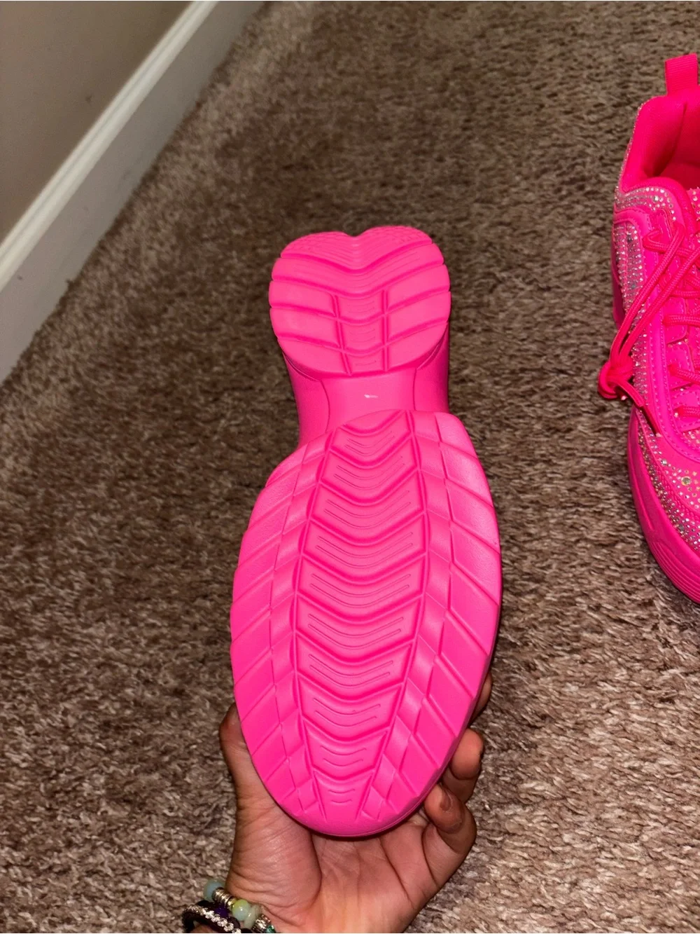Neon Pink Rhinestone Platform Sneakers - Picture 3 of 6